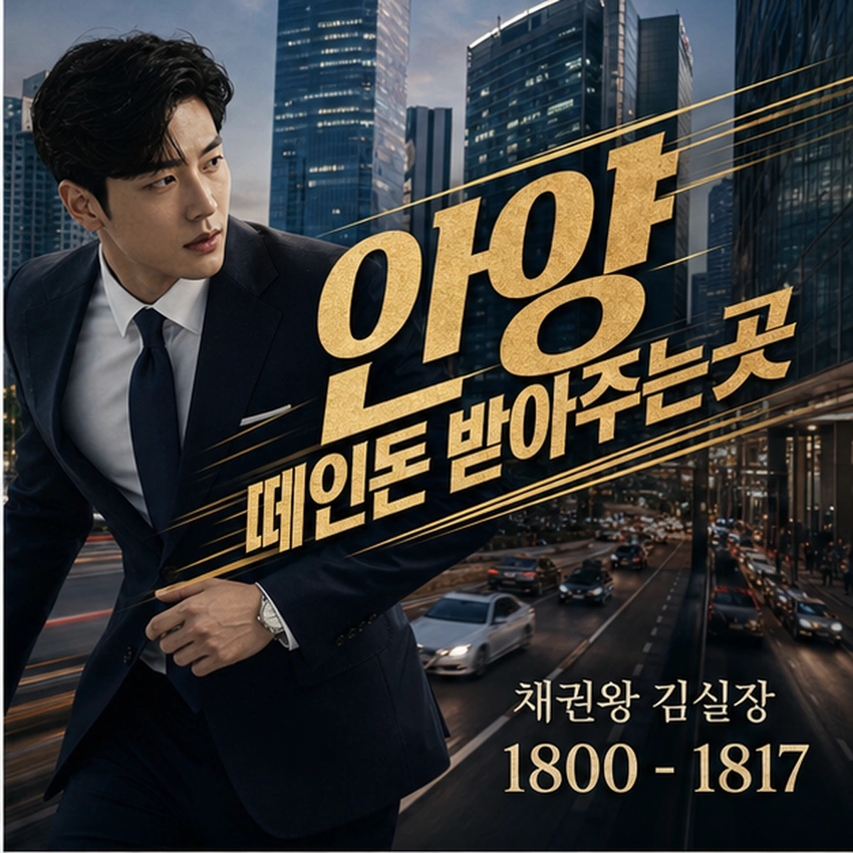 안양 떼인돈 상담을 안내하는 남성 전문가와 채권왕 브랜드 타이틀 포스터