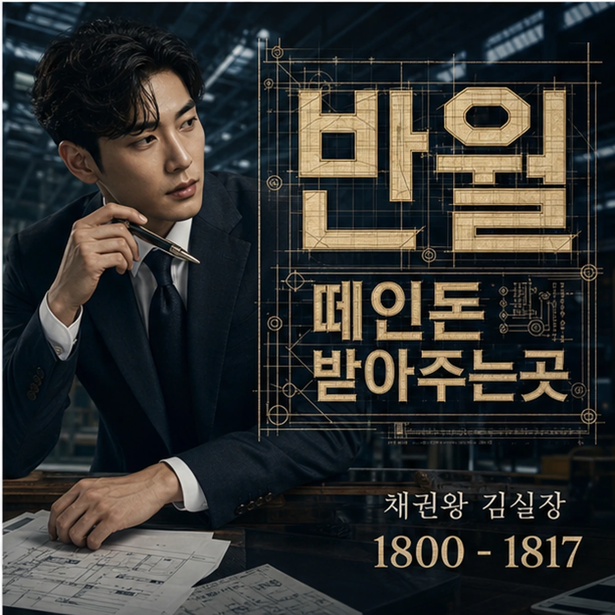 반월 떼인돈 상담을 안내하는 남성 전문가와 채권왕 브랜드 타이틀 포스터