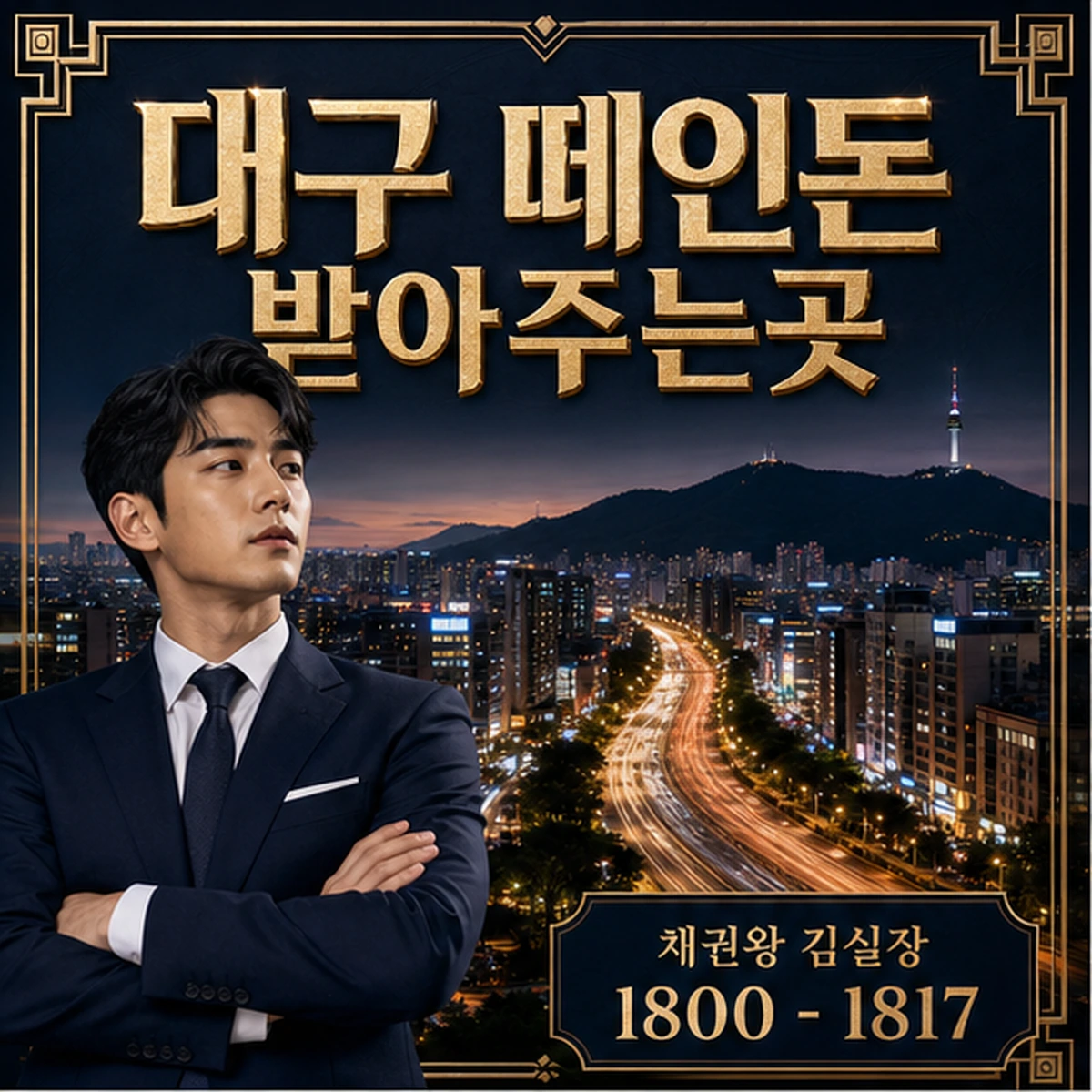 대구 떼인돈 상담을 안내하는 남성 전문가와 채권왕 브랜드 타이틀 포스터