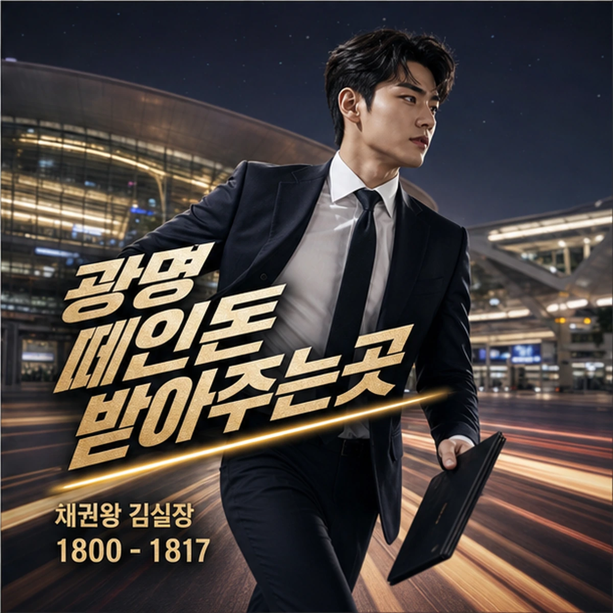 광명 떼인돈 상담을 안내하는 남성 전문가와 채권왕 브랜드 타이틀 포스터