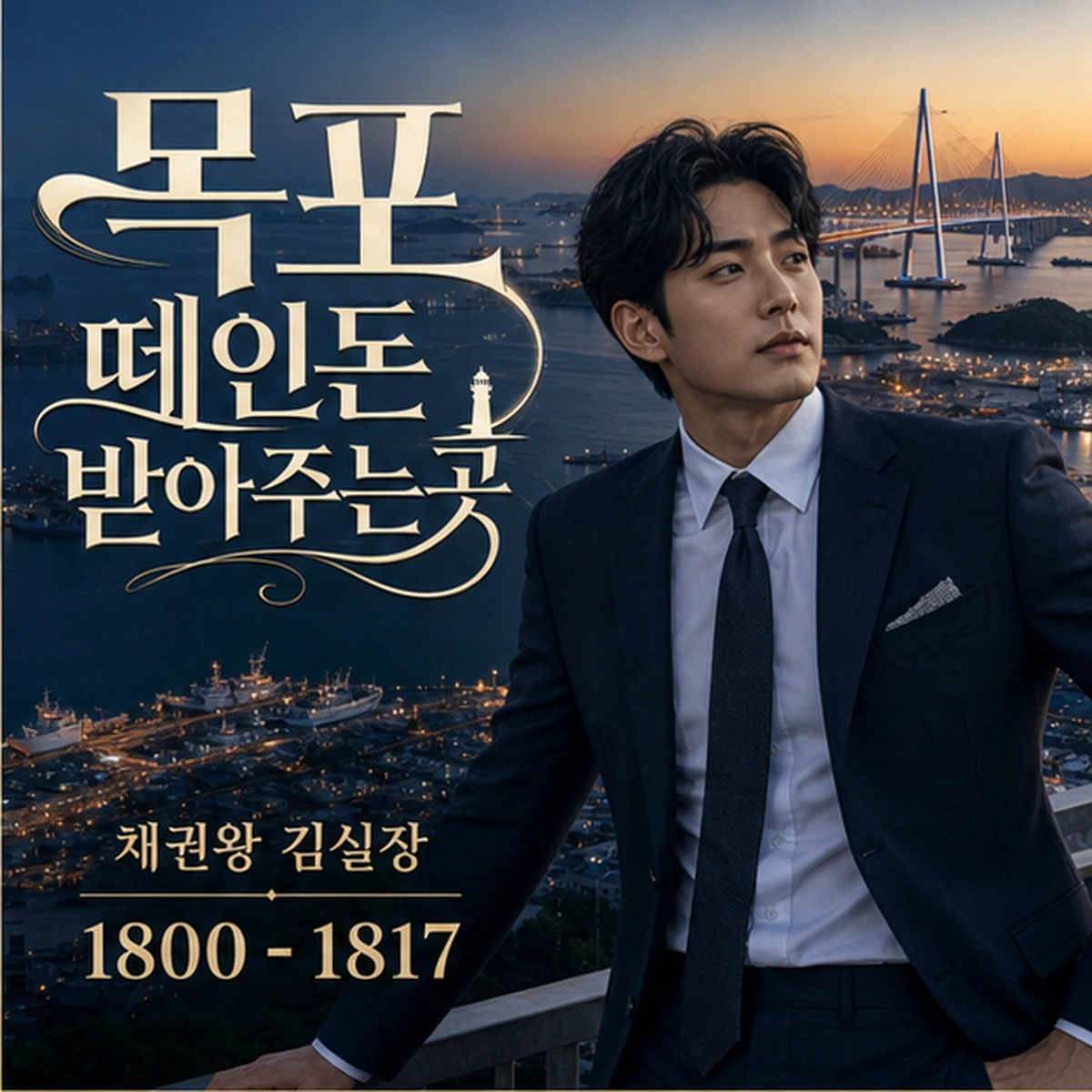 목포 떼인돈 상담을 안내하는 남성 전문가와 채권왕 브랜드 타이틀 포스터