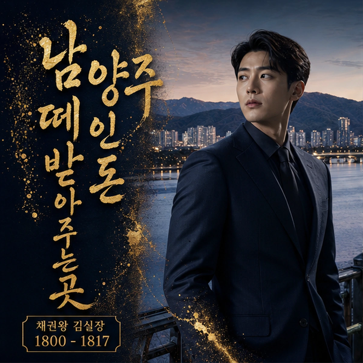 남양주 떼인돈 상담을 안내하는 남성 전문가와 채권왕 브랜드 타이틀 포스터