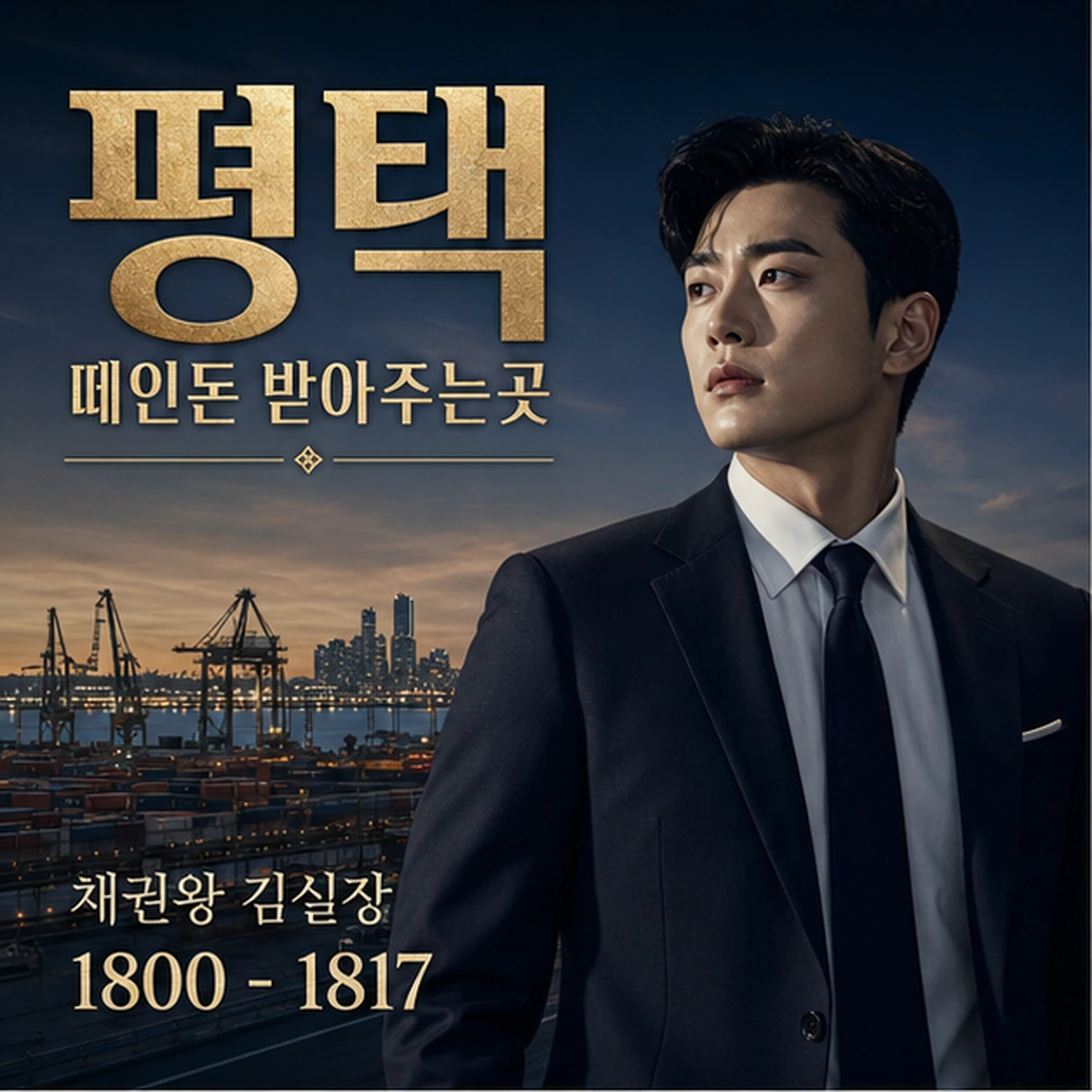 평택 떼인돈 상담을 안내하는 남성 전문가와 채권왕 브랜드 타이틀 포스터