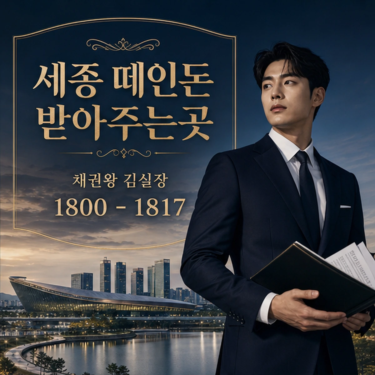 세종 떼인돈 상담을 안내하는 남성 전문가와 채권왕 브랜드 타이틀 포스터