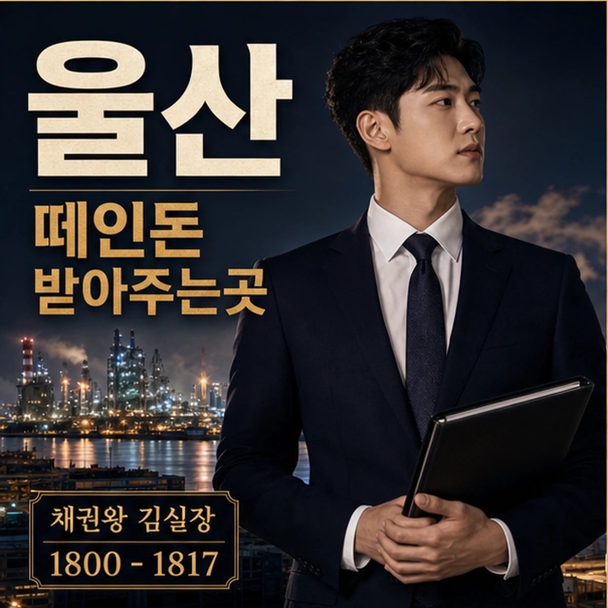 울산 떼인돈 상담을 안내하는 남성 전문가와 채권왕 브랜드 타이틀 포스터