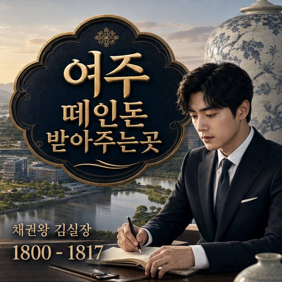 여주 떼인돈 상담을 안내하는 남성 전문가와 채권왕 브랜드 타이틀 포스터